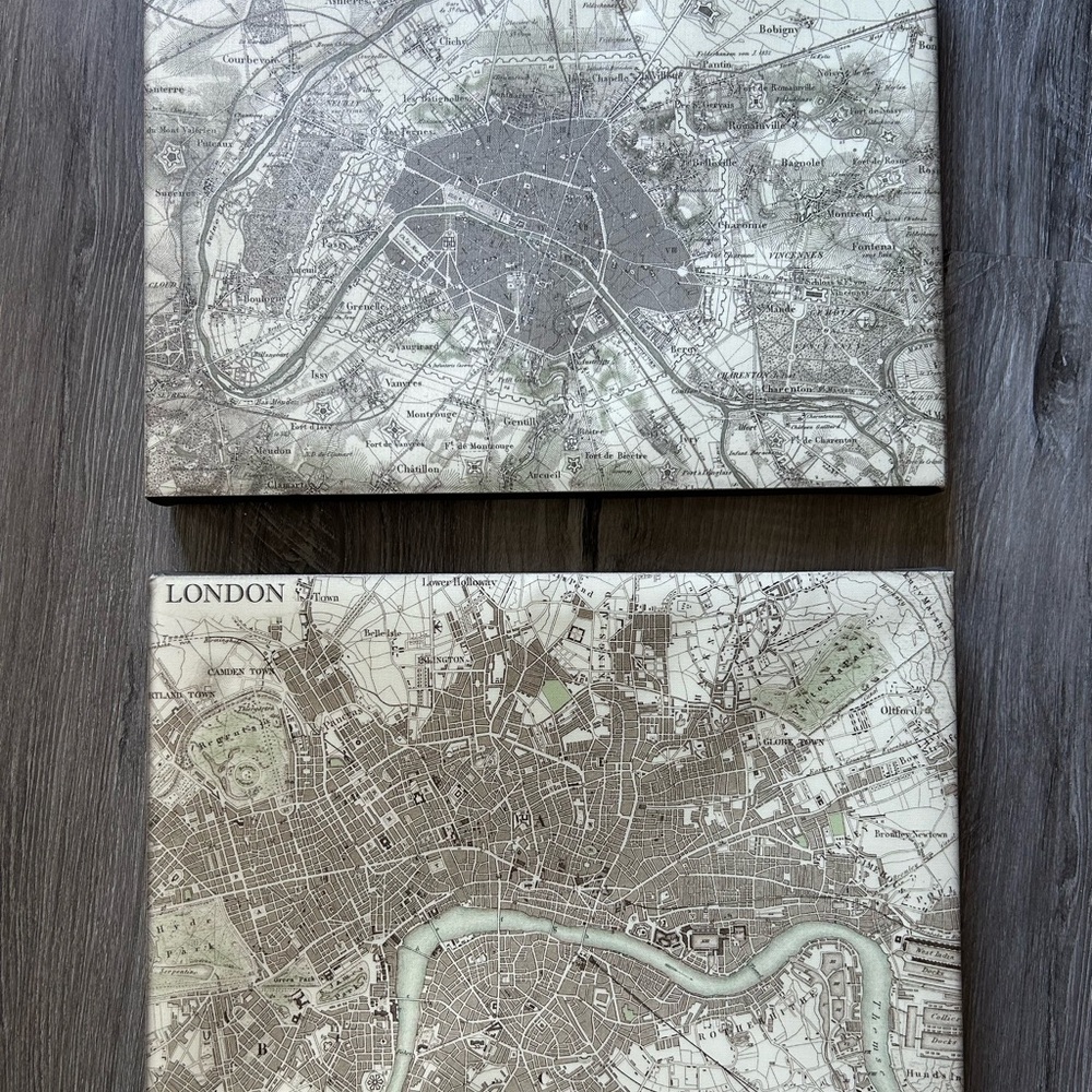 canvas Map Art Set of London and Paris